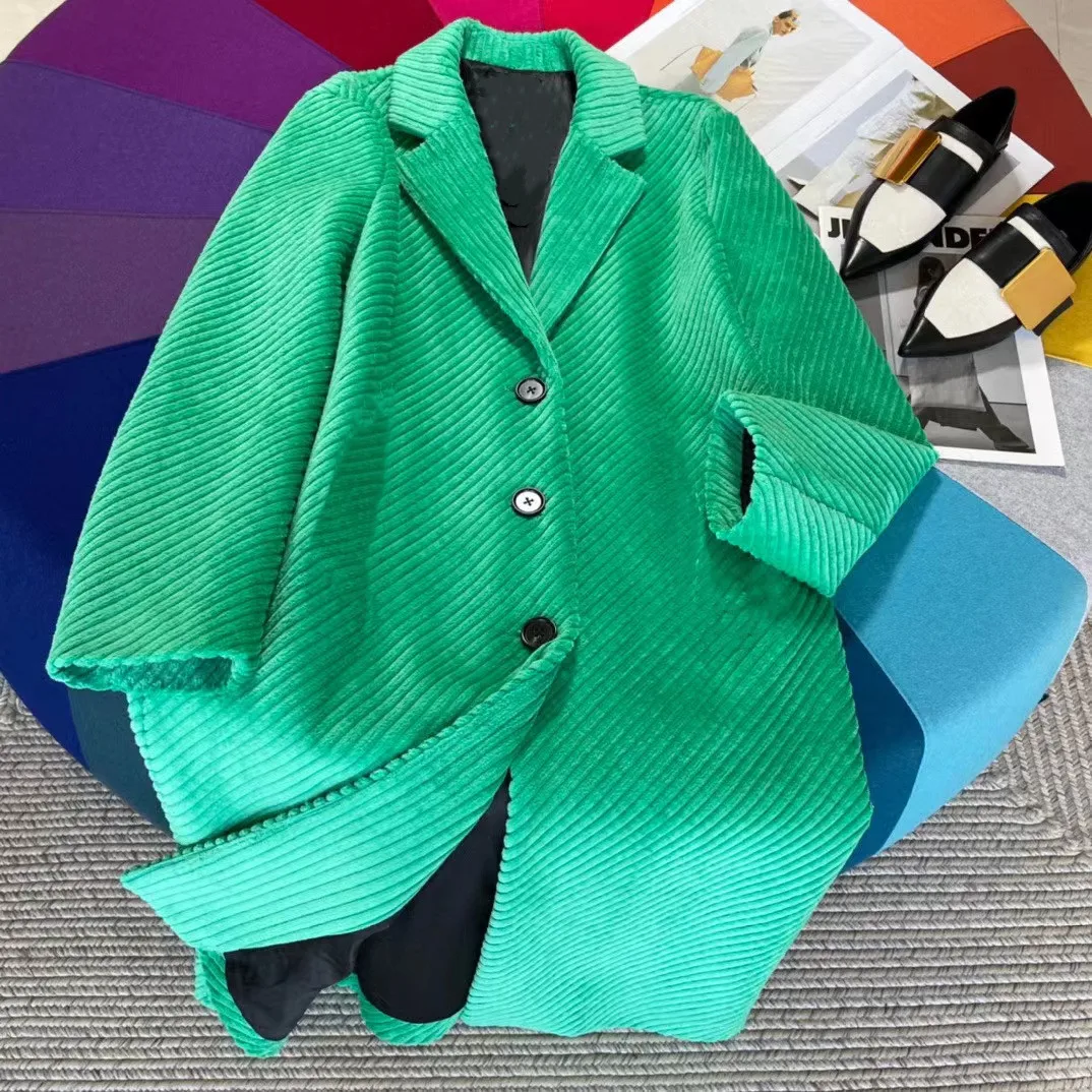 

Новое вельветовое длинное ретро-пальто в американском стиле с диагональным переплетением