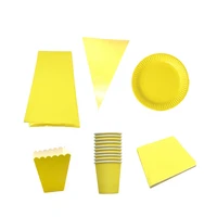 57pcs solid color disposable tableware yellow color banners plates cups napkins tablecloths kids birthday party supplies
