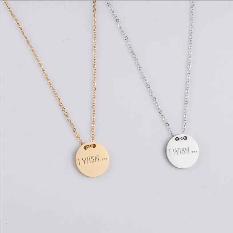 Ожерелье из нержавеющей стали с зеркальной полировкой и надписью I Wish