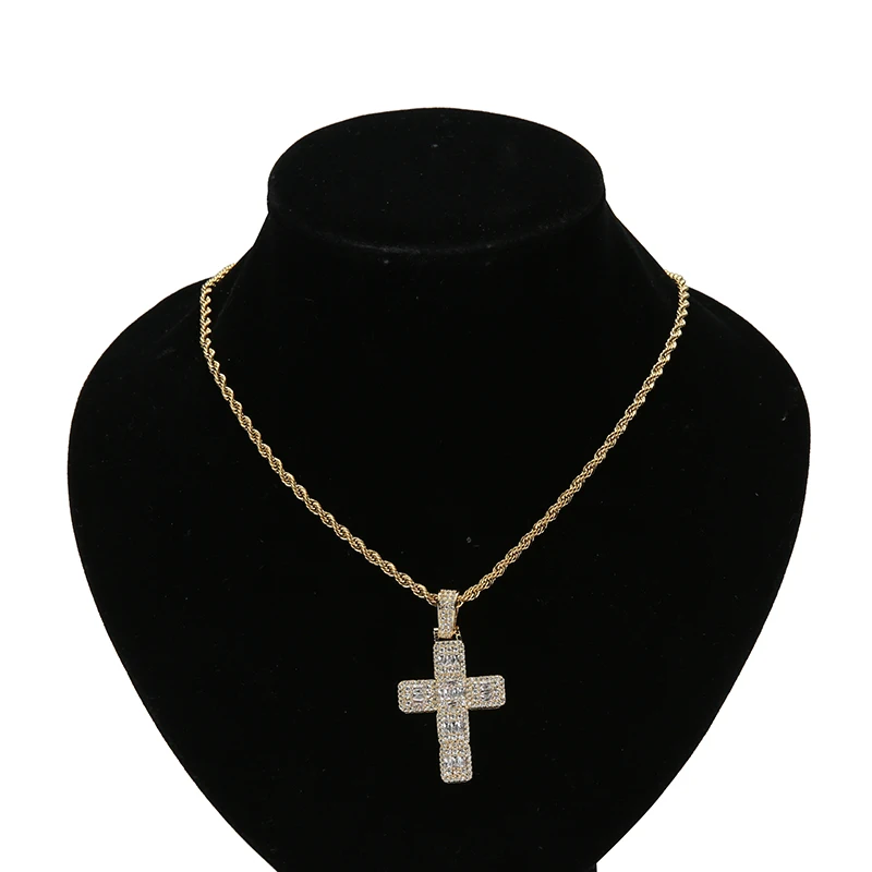

Classic Hip Hop Cross Charm Iced out Cubic Zirconia Pendant Necklace 18K Gold Platinum Plating High quality