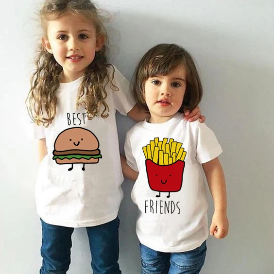 Camiseta de manga corta con estampado de mejores amigas para ni&ntilde;os y ni&ntilde;as, camisetas divertidas, camisetas informales, 2021-2