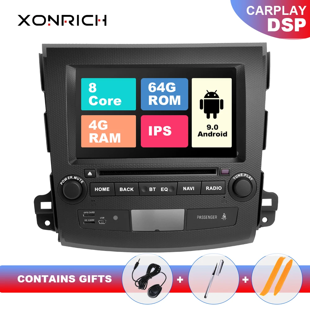 Автомобильный мультимедийный проигрыватель IPS DSP 4G 64G 2 Din Android 9 0 для Mitsubishi Outlander 2007
