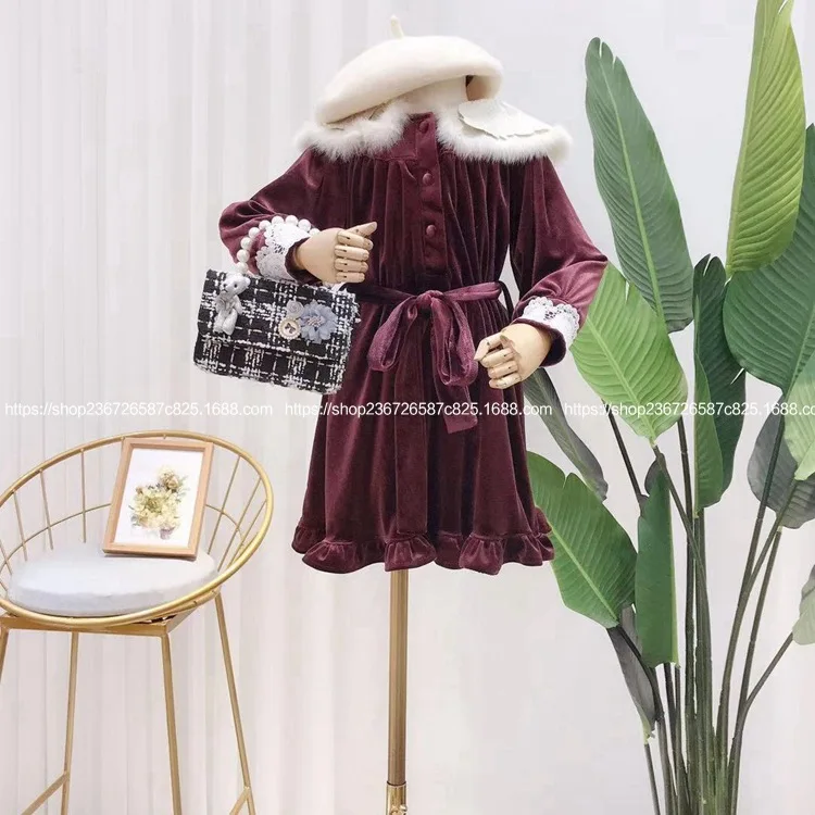 Детская одежда коллекция 2019 года сезон осень зима новое бархатное платье для