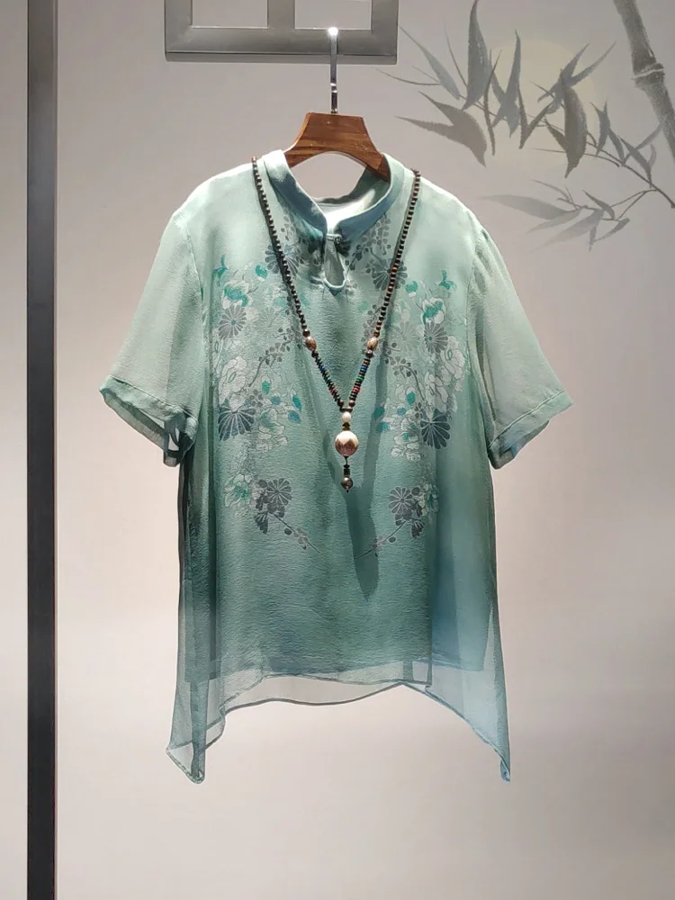 

2021 new spring clothing unit price two-piece suit middle-aged and elderly large size cover belly chiffon shirt