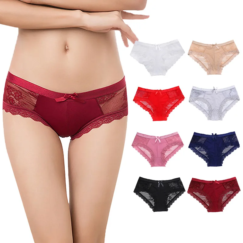 

65 3Pcs Sexy Lace Invisible Women Panties Low Rise Transparent Female Solid Underwear Seamless Briefs Floral Bow Soft Lingerie
