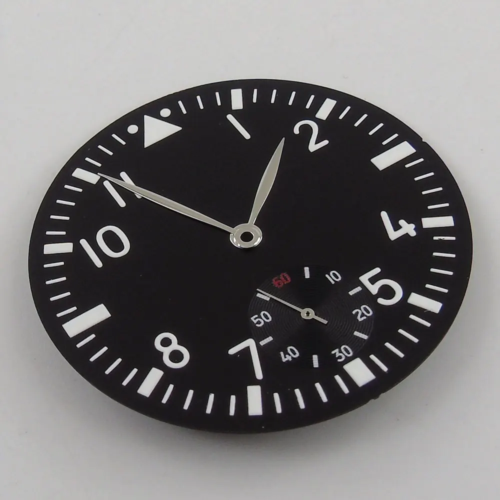 

Classic 38.9MM Black Sterile Dial White Arabic Numerals Watch Dial+Silver Color Hands Fit For ETA 6498 Hand Winding Movement
