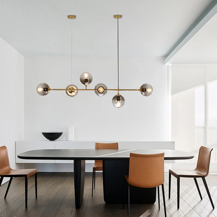 

Smoke E27 Chandelier Smoke Glass Ball Modern Long Pendant Lamp For Dining Room Bar Restaurant Coffee Shop Office Hanging Light