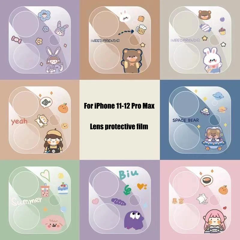 

2PCS Camera Lens Tempered Glass For iPhone 12 Pro Max 12 Mini For iPhone 11 Pro Max Cute Cartoon Camera Glass Film