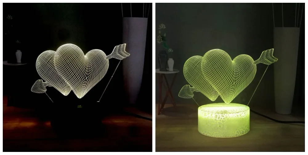 Романтическая 3D любовь стрелка через сердце светодиодный 7 красочная настольная лампа Свадебная атмосферная лампа USB мини прикроватная лампа подарок подруге