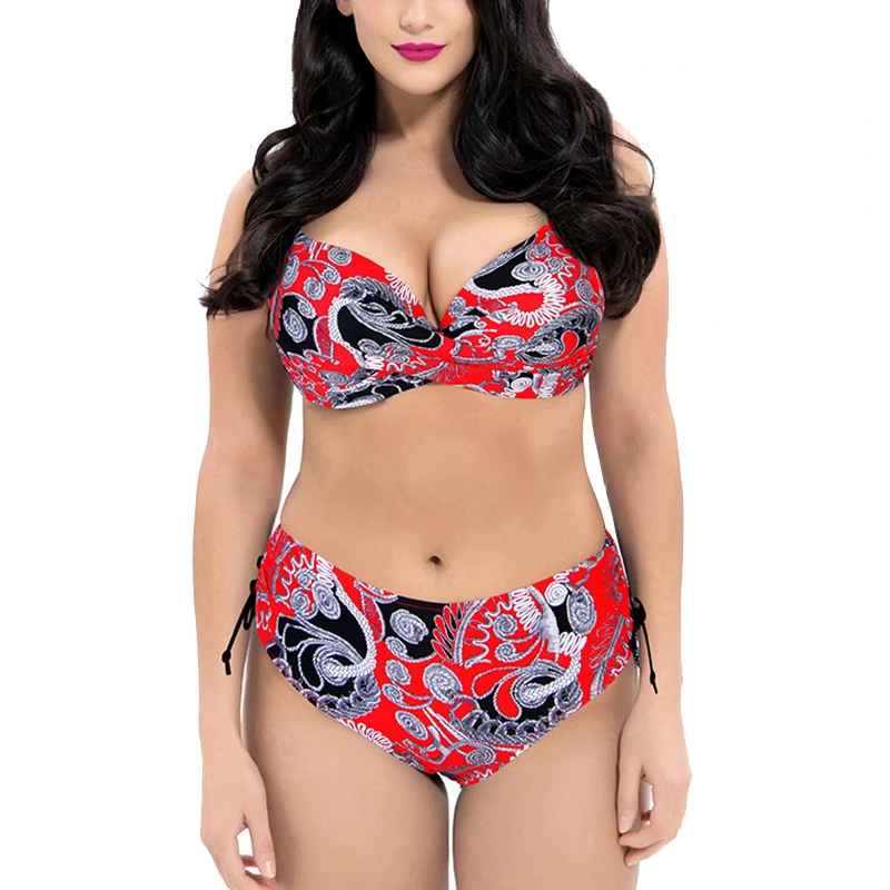 

Винтажный Женский комплект бикини, купальник из двух предметов с цветочным узором, пляжная одежда размера плюс, 4XL, 5XL, 6XL, 7XL, 8XL, купальный кос...
