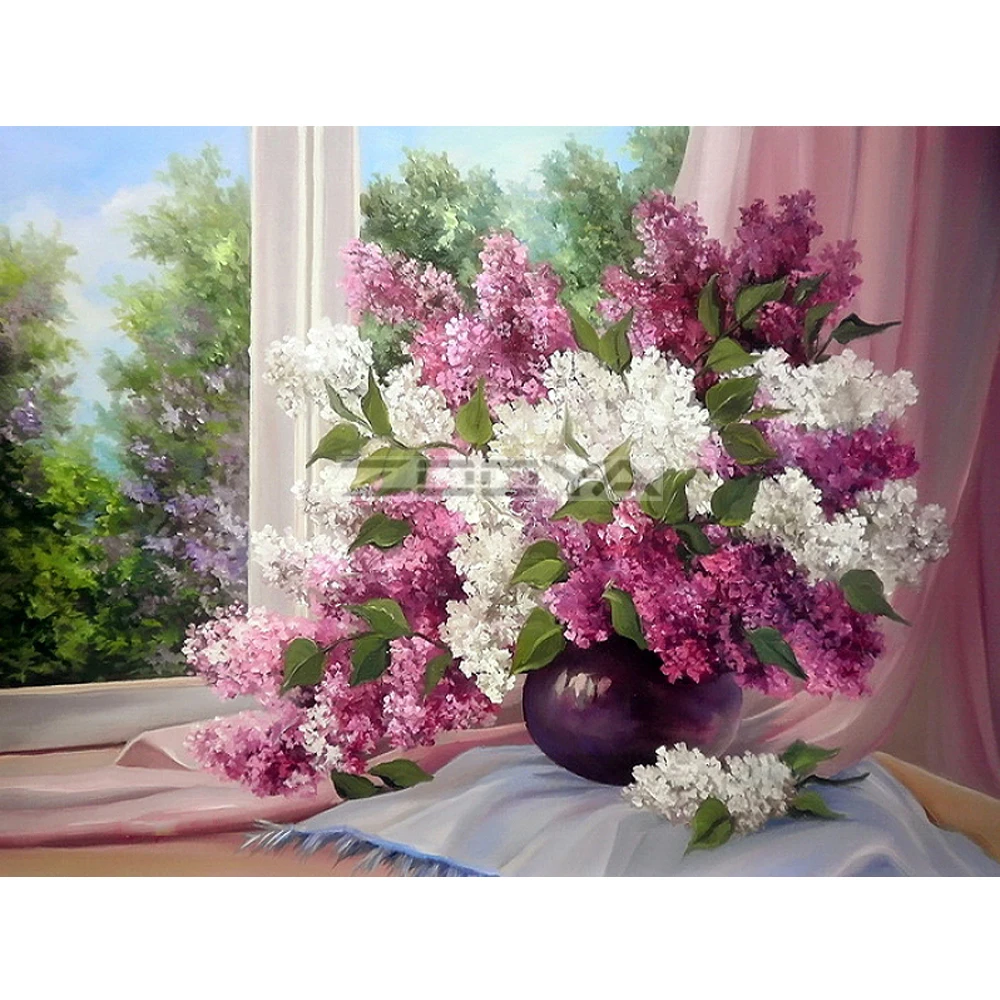 Рукоделие алмазная живопись 5D DIY полная дрель Алмазная вышивка ручной работы набор вышивка подоконник сиреневый мозаичный узор R1863