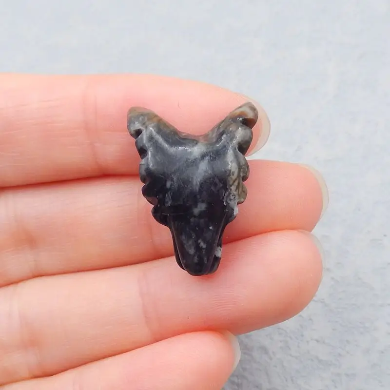 Natural Stone Picasso Jasper Handcarved Wolf Head Side Drilled Necklace Pendant Bead 24x17x9mm 3g
