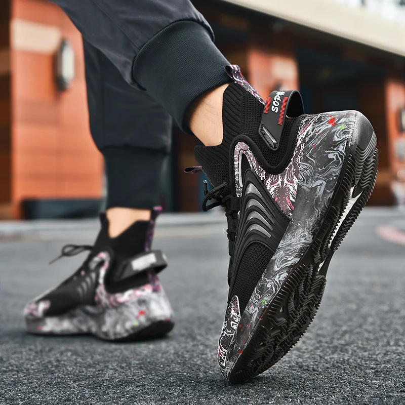 

High-Top Casual Running Shoes All-Match Printing Coconut Shoes Lightweight Breathable Shock-Absorbing Mesh Basketball Sneakers