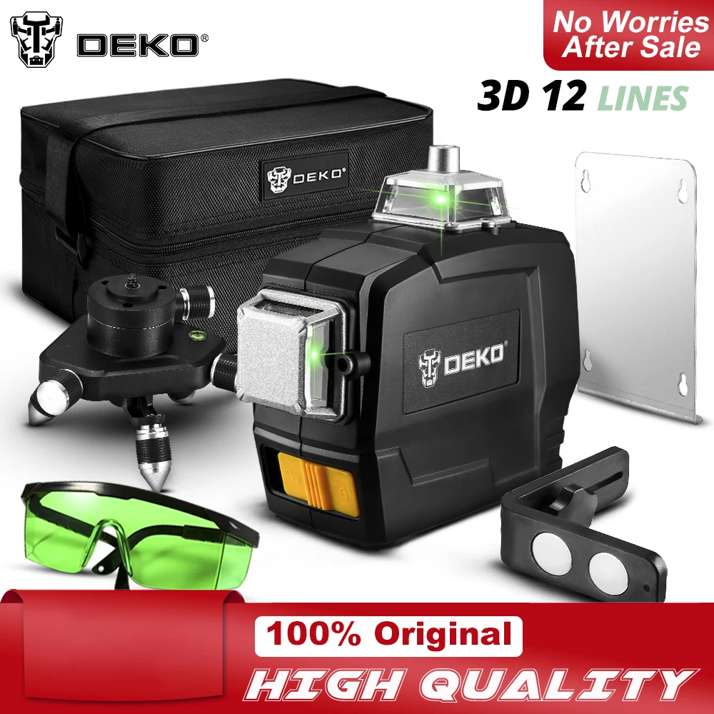 Лазерный уровень DEKO DC горизонтальный и вертикальный 3D лазер 12 линейный зеленый с