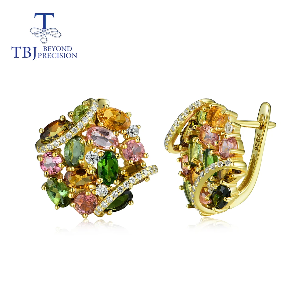 

Natural tourmaline earrings with yellow color 925 sterling silver individuality little flower design fine jewelry tbj promotion