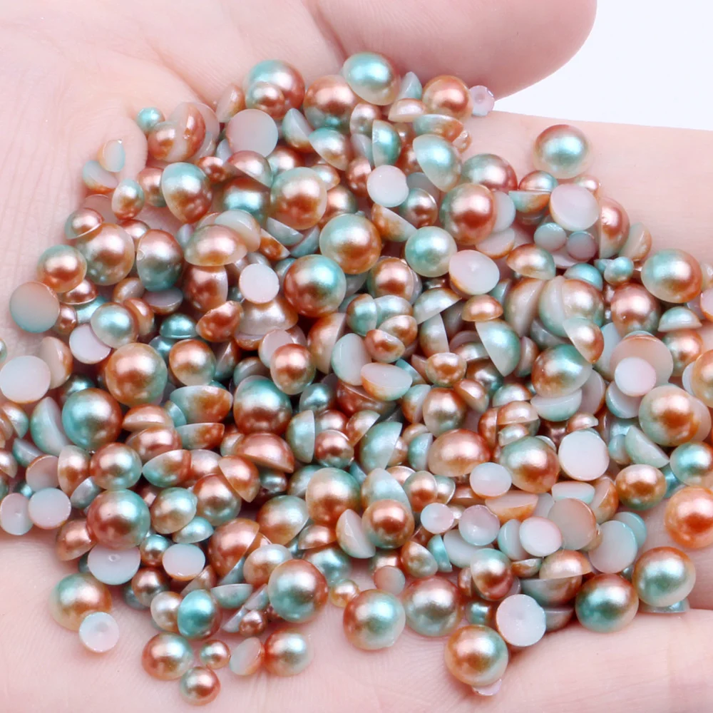 

RainBow Color Half Round Imitation Pearls Flatback Craft DIY Garment Wedding Dresses Nail Art Decorations