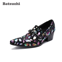 batzuzhi handmade mens shoes pointed toe leather dress shoes black suede designers party shoes 6 5cm heels zapatos hombre