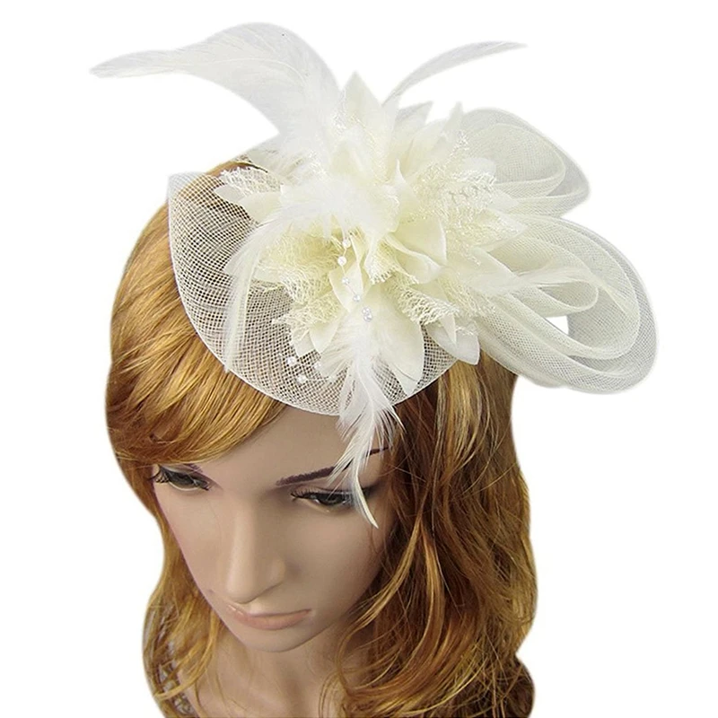 2 шт. Женская Маленькая Шпилька шапка с перьями кремово-белый розовым - купить по