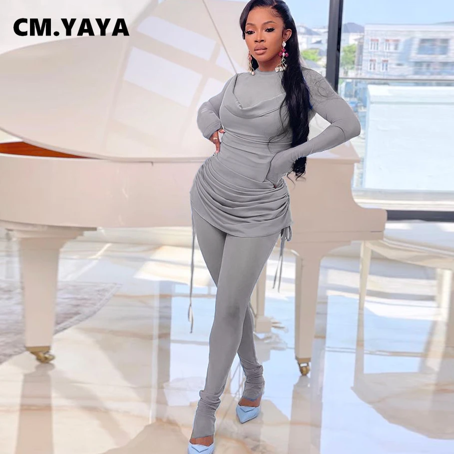 

Женский спортивный костюм CM.YAYA, футболка с длинным рукавом и расклешенные штаны