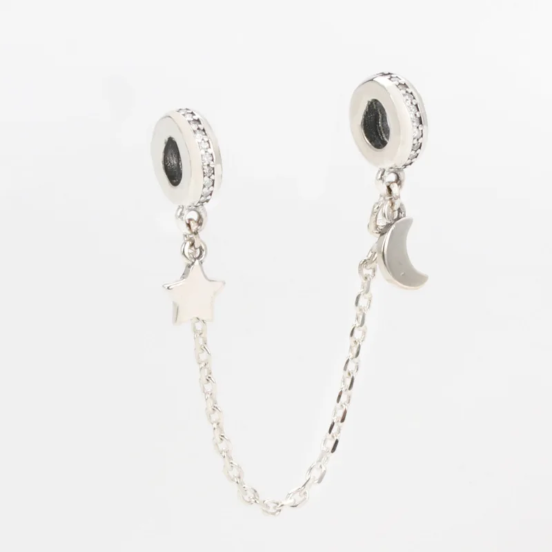 

Hot S925 Sterling Silver New Star Moon Star Moon Star River Safety Chain Charms Fit Bracelet Diy Bead For Jewelry Making