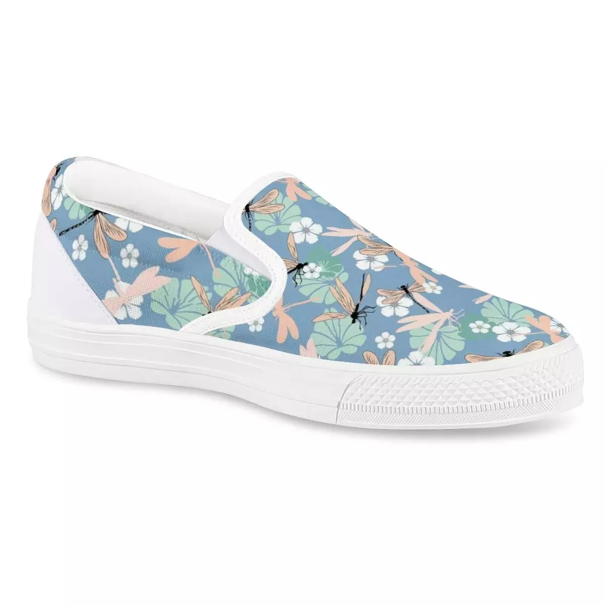 Женские парусиновые туфли twoheart Белые Повседневные с цветочным принтом стрекозы