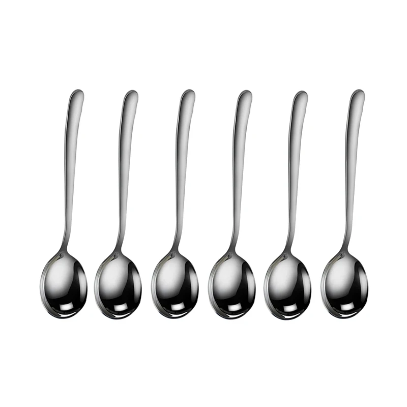 

6 Pcs Long Handled Teaspoons Juice Coffee Stirring Cutlery Stainless Steel Spoon Ice Cream Dessert Spoon Kitchen Accessories