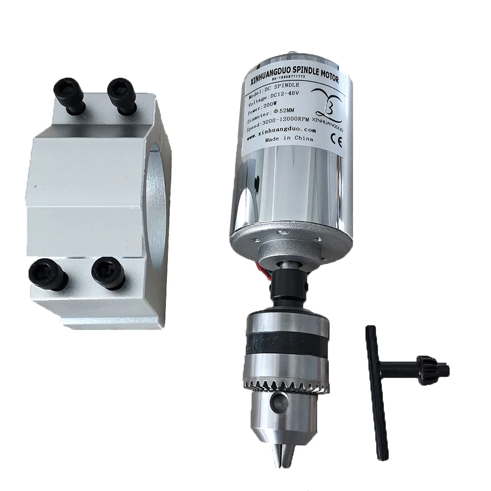 200 Вт шпиндель Мотор 12 V-48 V DC 0.2KW шпиндель с воздушным охлаждением высокого Скорость шпинделя щетка с воздушным охлаждением PCB гравировальный станок и кронштейн - Цвет: 200W  Drill chuck