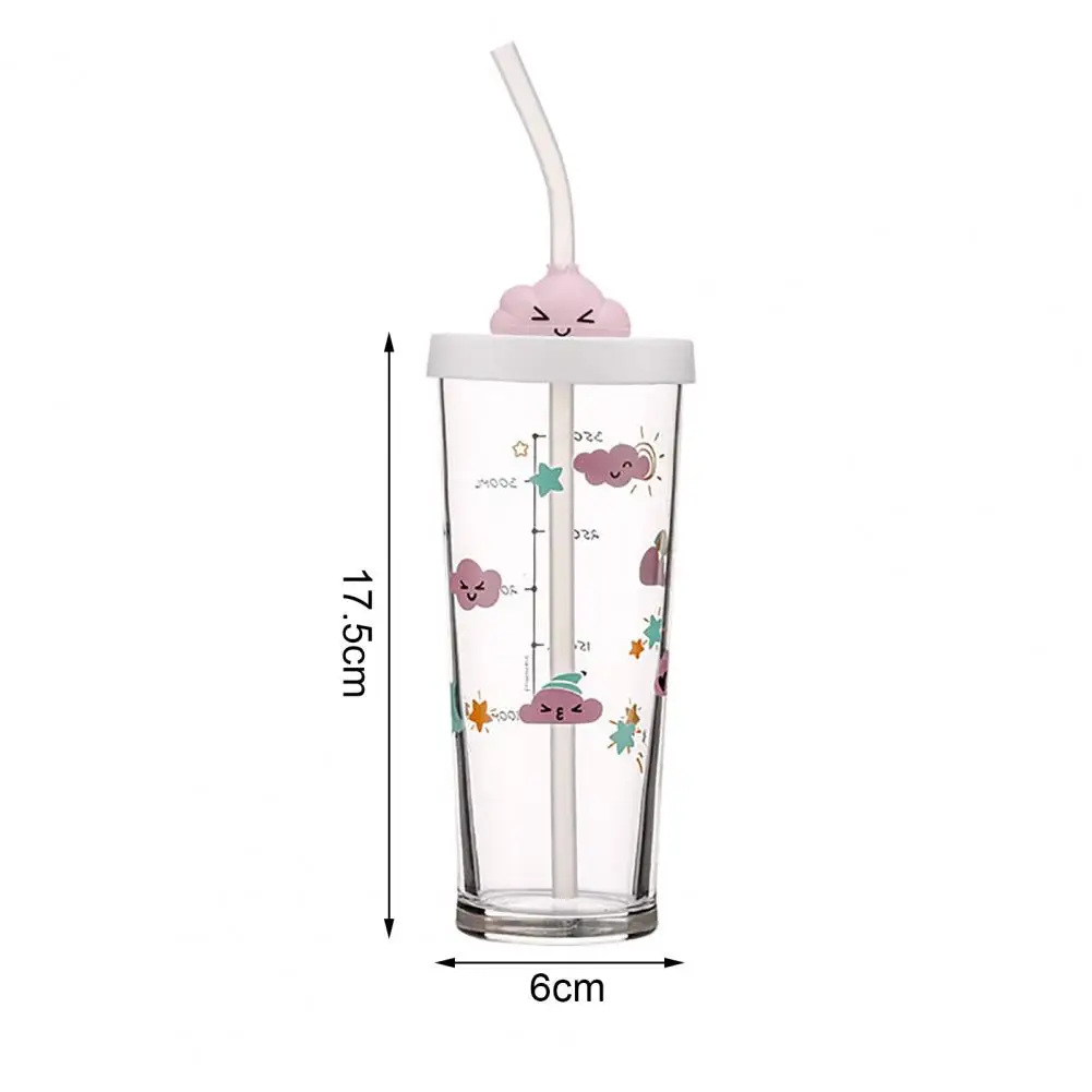 

425ml Children Straw Water Cup Kids Anti-slid Clear Scale Water Bottle Tempered Glass Animal Pattern Discoloration Glass Cup