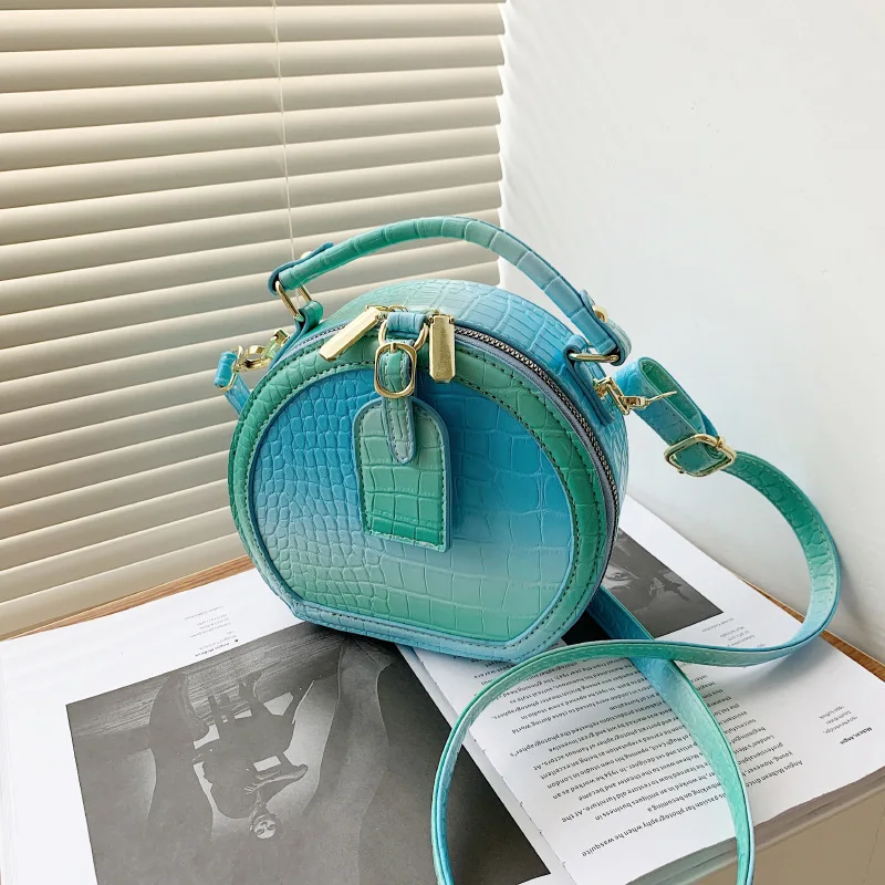 

Color Pu Leather Women's Bag 2021 New Round Shape Portable Small Tote Bag Female Crossbody Shoulder Bags New Handbags And Purse