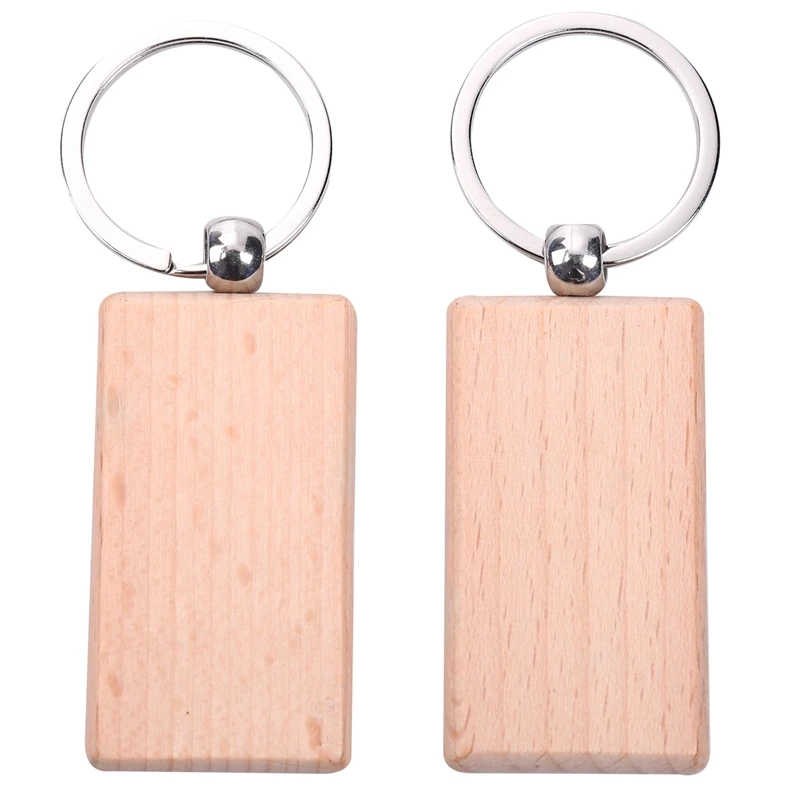 

60Pcs Blank Rectangle Wooden Key Chain Diy Wood Keychains Key Tags Can Engrave Diy Gifts