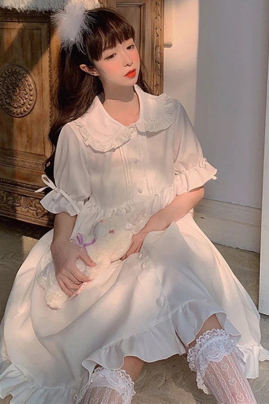 

Cute Doll Collar Ruffled Short Sleeve Long Dress Summer 2020 New gothic lolita dress women victorian dress Sweet lolita skirt