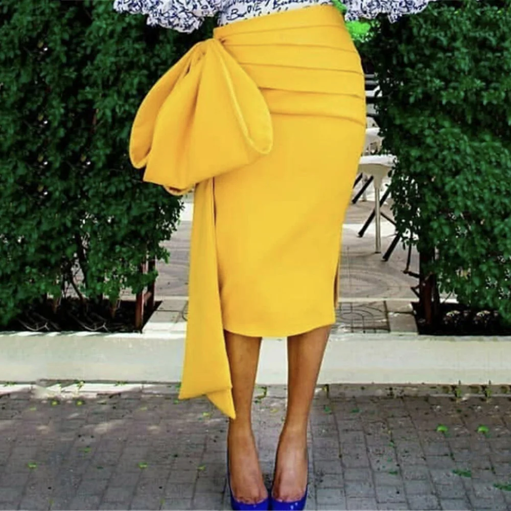 Юбка-карандаш женская с завышенной талией разрезом и рюшами | Женская одежда