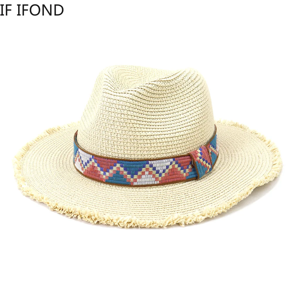 

2021 New Simple Solid Color Summer Women's Sun Hat Wide Side Tassel Fashion Straw Beach Hat Seaside Holiday Jazz Cap