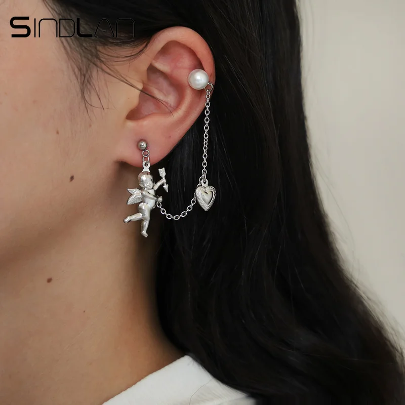 Женские серьги подвески в виде сердца Серебристые из цинкового сплава стиле панк