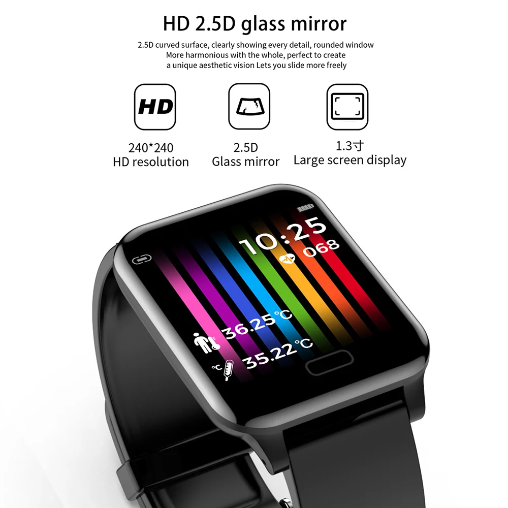 

2020 Smart Bracelet Body Temperature Fitness Tracker Heart Rate Blood Pressure Monitoring Sport Wristband Bluetooth Watch Smart