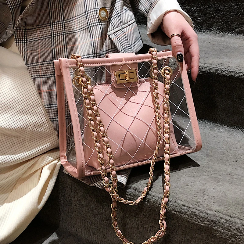 

New Transparent Jelly Big Bag Fashion New High Quality PVC Women's Designer Handbag High Capacity Chain Shoulder Messenger Bags