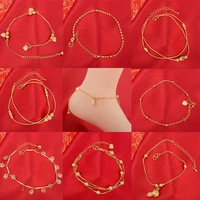 24k gold bells anklets for women charm leg female bracelets lucky ankle bracelet with pendants sandal luxury jewelry accessories