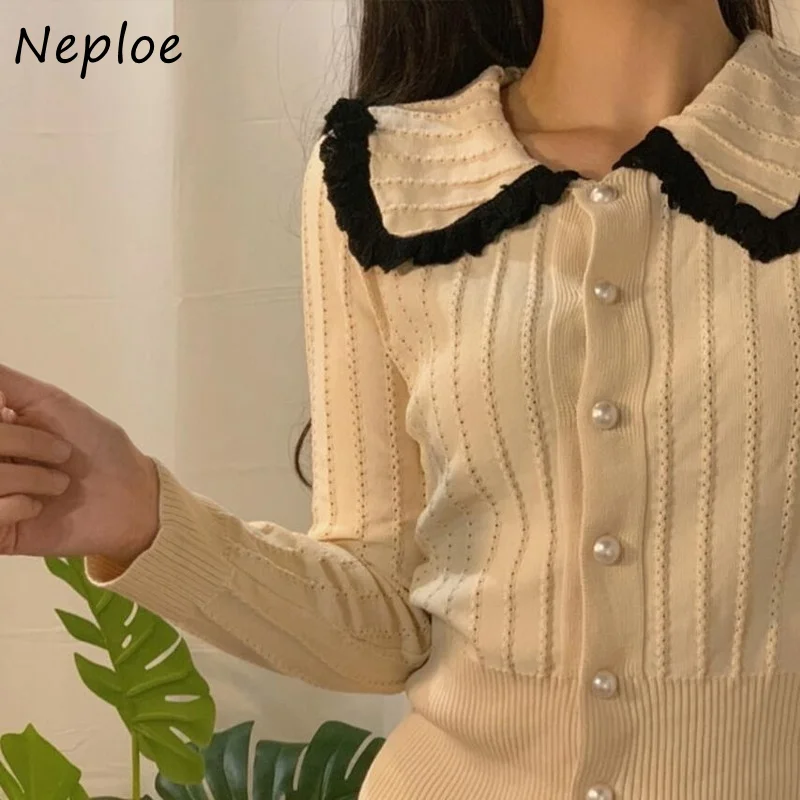 Женская однобортная трикотажная куртка Neploe в стиле Питер Пэн с воротником