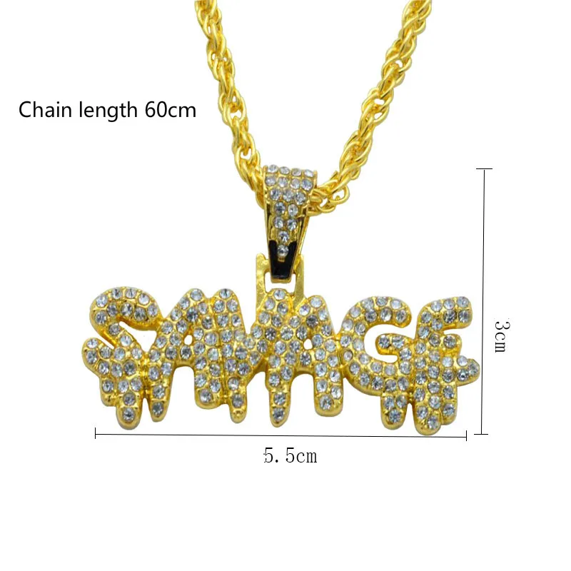 

SAVAGF Letter Necklace & Pendant Shiny Ice Out Link Chain Necklace With Tennis Chain Choker Hip Hop Jewelry for Men