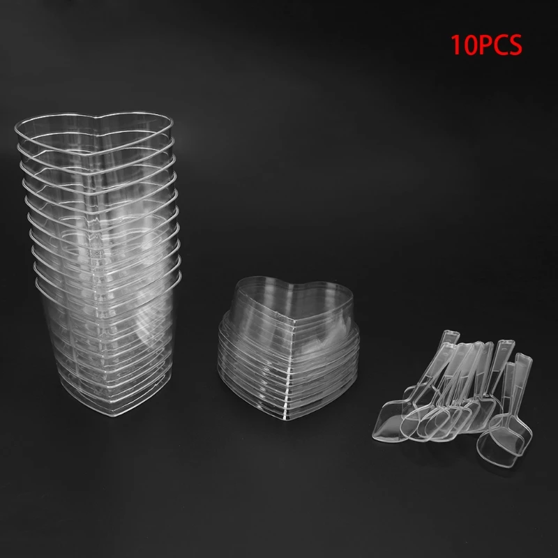10 шт одноразовые твердые пластиковые муссы десертные кружка в форме сердца с