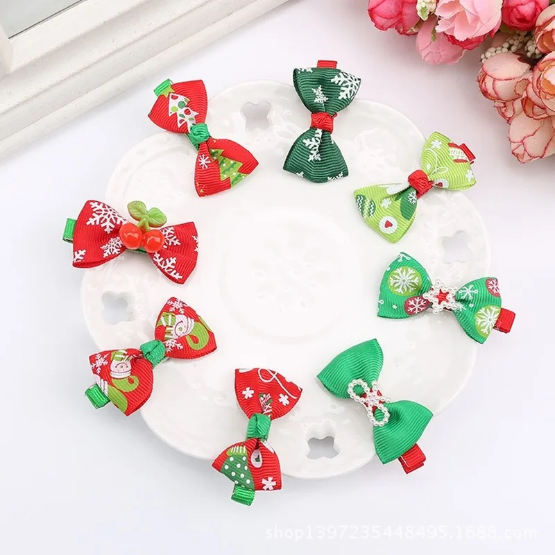 2 unids/set de lazos de fiesta para ni&ntilde;a, pinzas para el pelo con estampado navide&ntilde;o, accesorios coreanos para el cabello, horquillas, pasador, pinzas para el pelo con flores bonitas-1