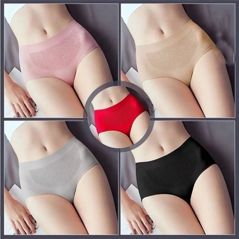

Women Underpants Autumn And Winter Honeycomb Seamless Warm Court Large Size Belly Women Underwear Nylon Solid Briefs