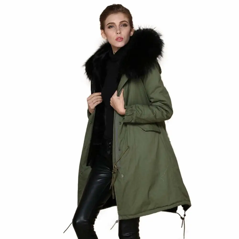 Thomas Tina Real fox Fur Coat Winter Jacket Women Long Parka Big Natural Raccoon Collar Hood Rabbit fur linner outwearing | Женская