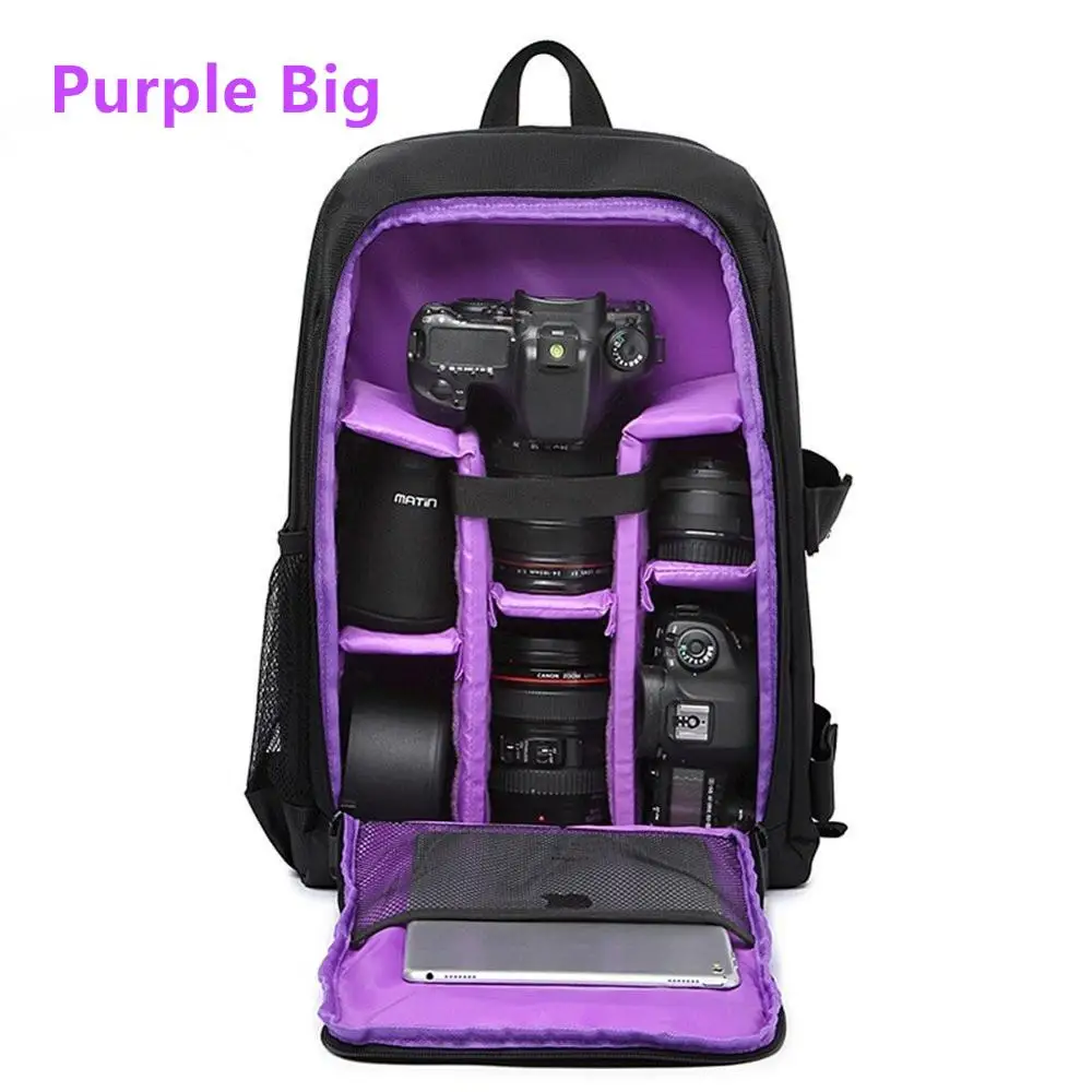 Водонепроницаемый DSLR SLR камера рюкзак цифровой камеры сумка Многофункциональный Открытый Фото чехол для Nikon Canon Pentax Panasonic sony - Цвет: Purple Big