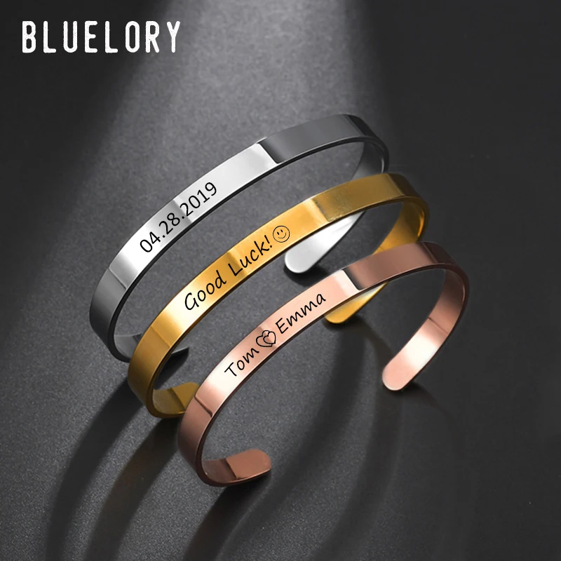 

Браслет-манжета Bluelory с гравировкой на заказ для женщин и мужчин, 6 мм, из нержавеющей стали