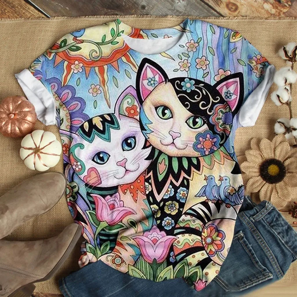 Женская футболка в стиле Харадзюку свободная с круглым вырезом и коротким