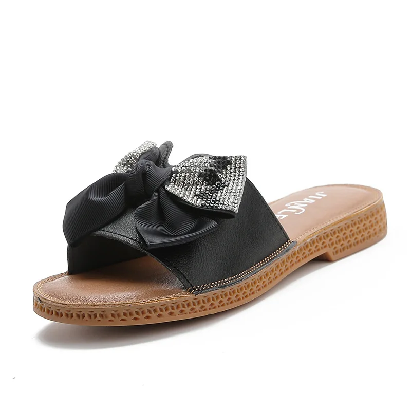 

Slippers Women Summer Shoes Rubber Flip Flops Pantofle Butterfly-Knot Low Slides Flat Hawaiian 2021 Glitter PU Butterfly-knot Cr