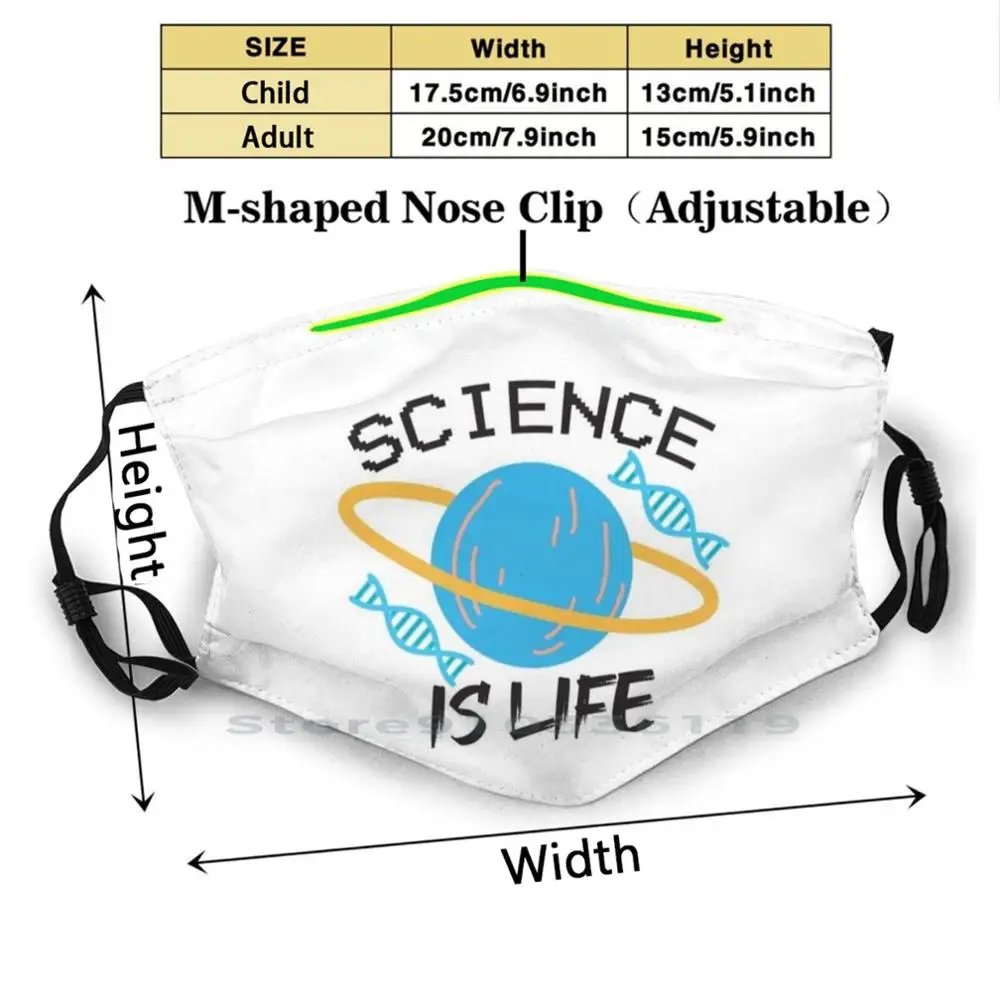 Science Is Life Shirt . Gift For Lover Birthday Print Reusable Pm2.5 Filter DIY Mouth Mask Kids Scientist | Аксессуары для одежды