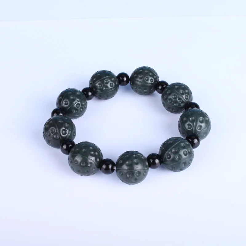 Натуральный китайский Hetian нефритовый орех браслет с эластичными бусинами