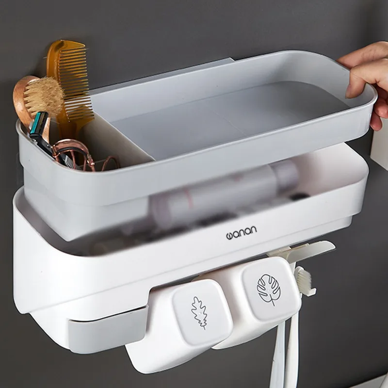 

Toothbrush Holder Wall-Mounted Wash Rack Multi-Function Toothpaste Dispenser Home Bathroom Teething